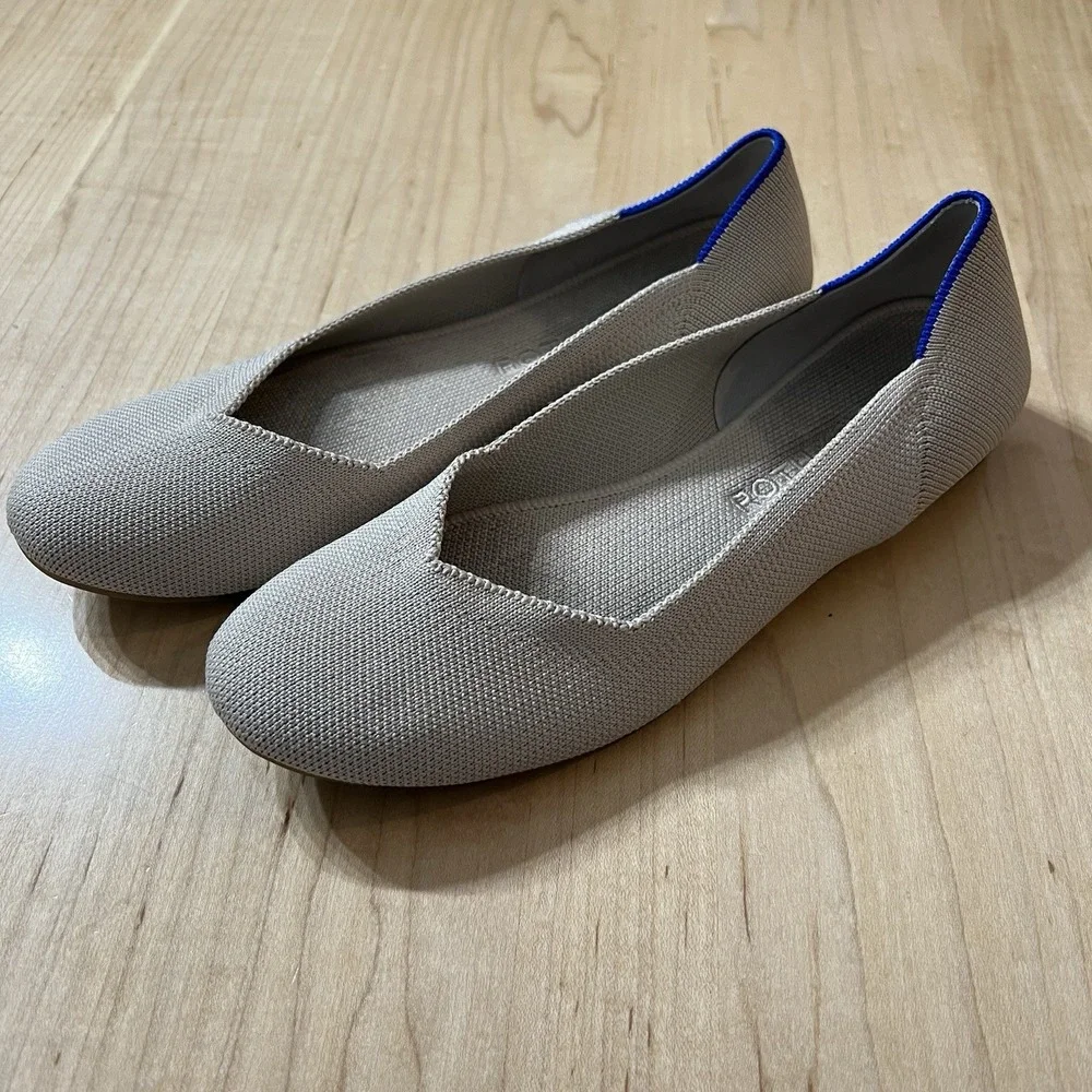 Rothy's The Flat Flax Birdseye Ballet Flats Oatmeal Cream Tan Women's 7.5